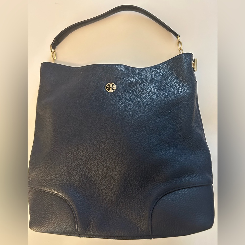 Tory Burch Navy Blue Pebble Leather Tote Bag excellent condition